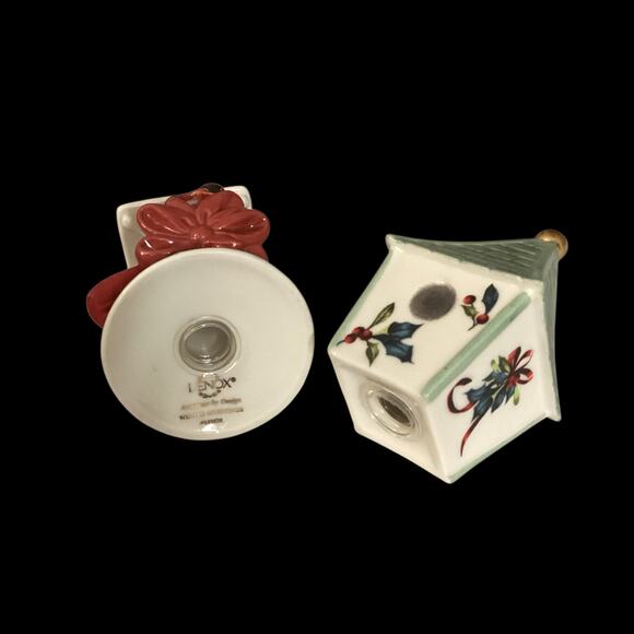 LENOX "Winter Greetings"  Cardinal/Birdhouse Stacking Salt  Shaker Set, In Box - Picture 7 of 8
